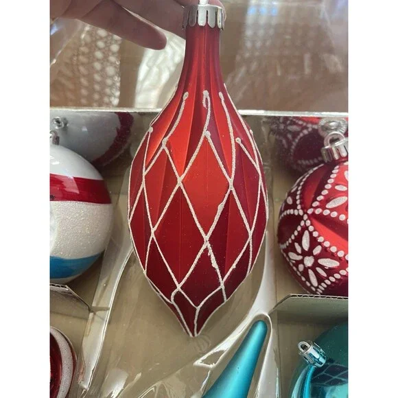 Martha Stewart Living Jumbo 8pc Ornament Set Blue Red Silver Glitter Christmas - Picture 7 of 14